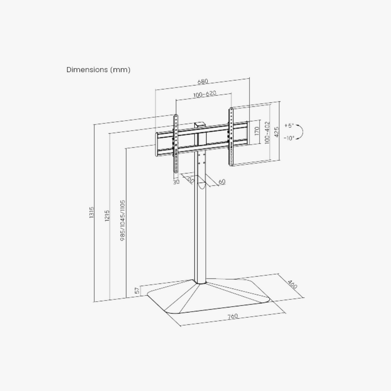 Alterzone Slim 7 X TV Floor Stand for 32"-75" TV's Alterzone Slim 7 X TV-lattiajalusta 32