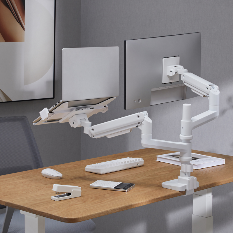 Alterzone Arm Luxe Heavy-duty Single Monitor Arm with Laptop Tray, White Alterzone Arm Luxe Heavy-duty Single monitorivarsi kannettavan tietokoneen telineellä, valkoinen