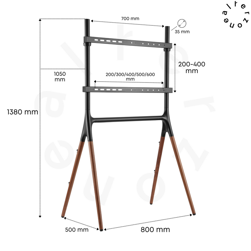 Alterzone Quad TV-lattiajalusta 49"-70" TV:lle, pähkinä Alterzone Quad TV-lattiajalusta 49