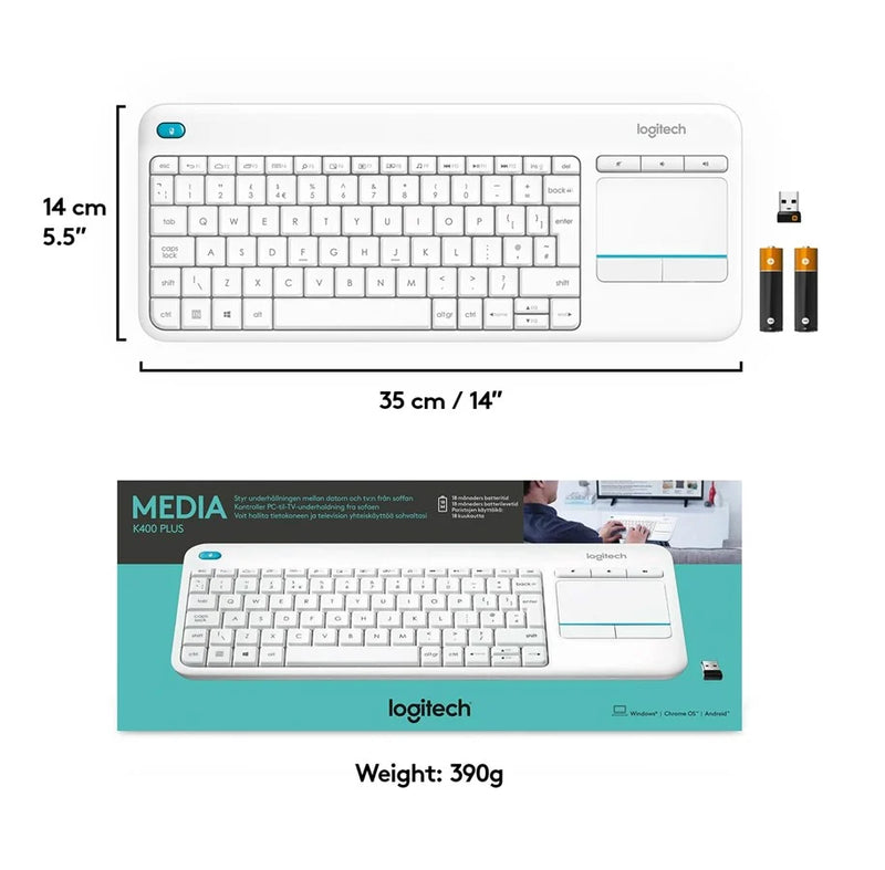 Logitech K400 Plus Ergonomic Wireless Touch Keyboard ND Nordic