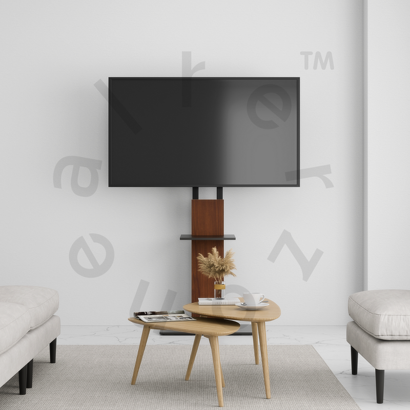 Alterzone Slim 6s TV Floor Stand with Shelf for 32"-60" TVs, Walnut - DELENordic.com