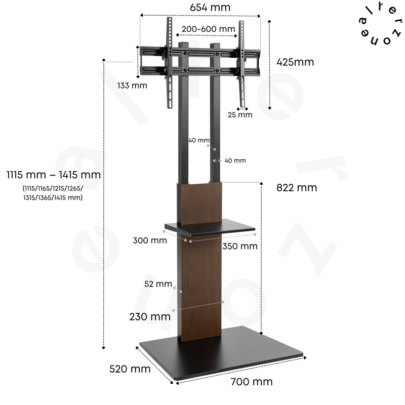 Alterzone Slim 7s TV Floor Stand with Shelf for 37"-70" TVs, Walnut - DELENordic.com Alterzone Slim 7s TV-lattiajalusta hyllyllä 37