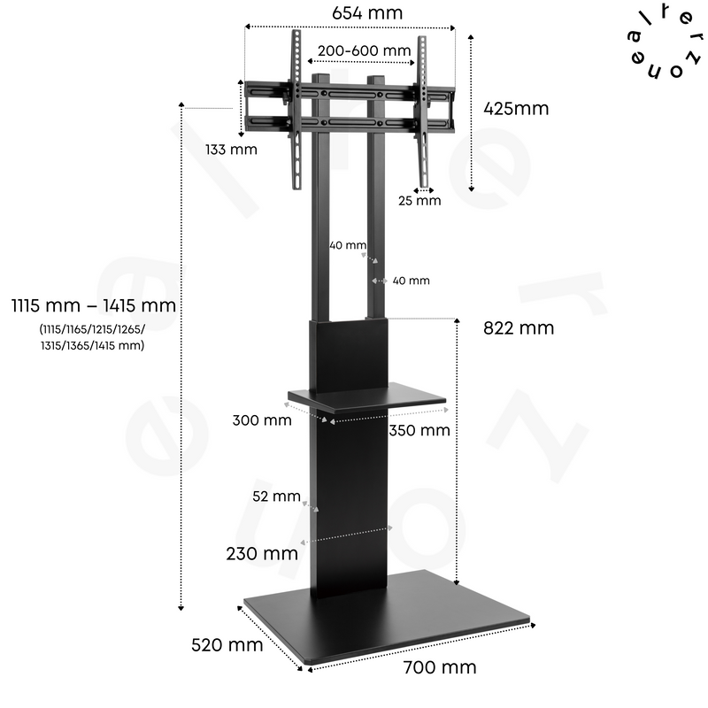 Alterzone Slim 7s TV Floor Stand with Shelf for 37"-70" TVs, Black - DELENordic.com