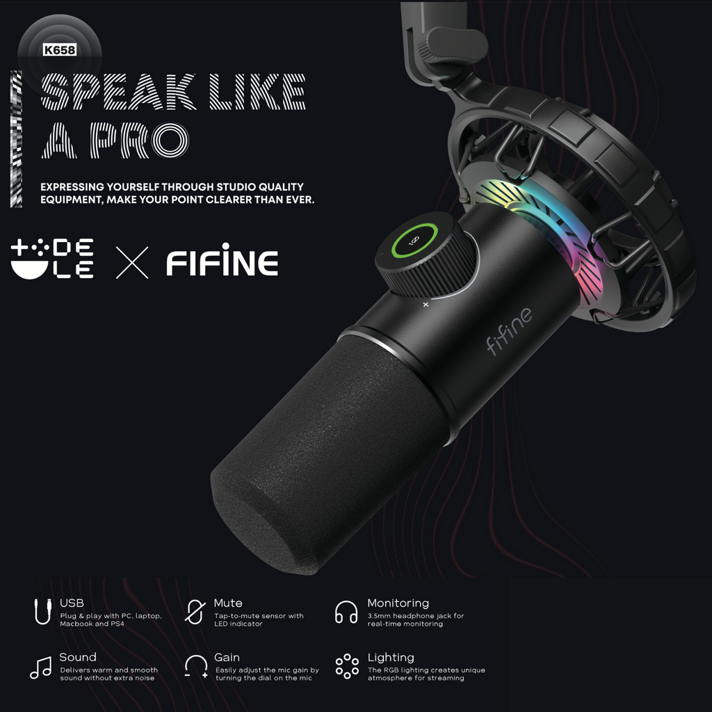 Fifine x DELE K658 USB Dynamic RGB Microphone Bundle for Gaming and  Streaming